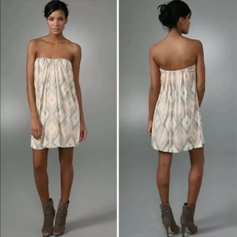 Elizabeth and James Strapless Sweetheart Pleated White, Pink, Beige Dress Small